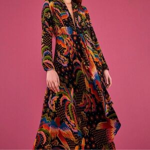 Farm Rio Black Macaw Island Long Sleeve Maxi Dress XL